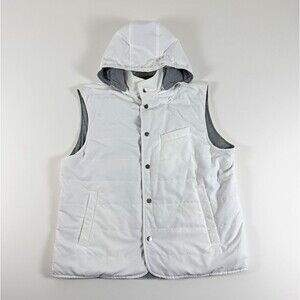 Paul Stuart Men’s XXL White Quilted Hooded Vest Made in Italy Gray Lining